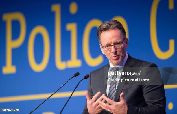 Holger Muench, President of the Federal Criminal Police Office, delivers a statement on the panel during the opening of the European Police Congress...