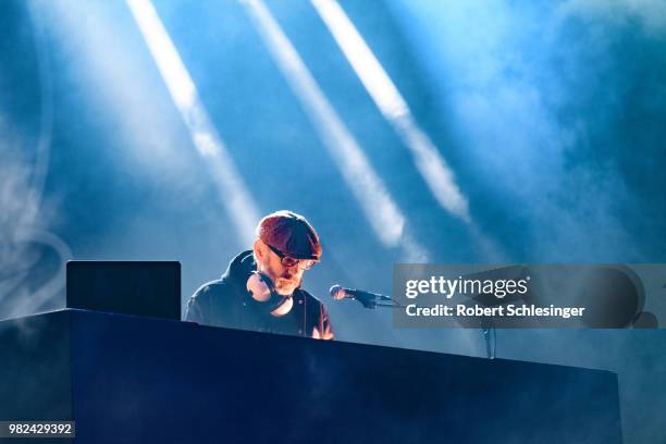 Guido Weiss alias DJ Mad of the band Beginner performs live on stage during the second day of the Hurricane festival on June 23, 2018 in Scheessel,...