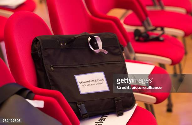 Bag which reads 'Gemeinsam. Sicher mit unserer Polizei' lies on a seat at the European Police Congress in Berlin, Germany, 06 February. The congress...