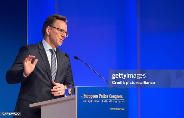Holger Muench, President of the Federal Criminal Police Office, delivers a statement on the panel during the opening of the European Police Congress...