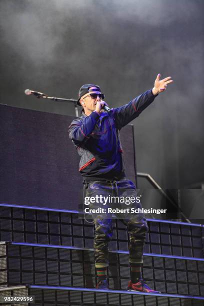 Rapper Jan Delay of the band Beginner performs live on stage during the second day of the Hurricane festival on June 23, 2018 in Scheessel, Germany.