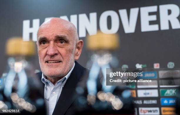 Martin Kind, President of the German Bundesliga soccer club Hanover 96, delivers a statement during a press conference at the HDI Arena in Hanover,...