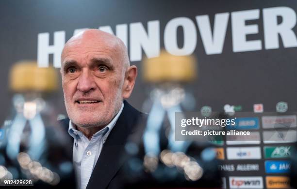 Dpatop - Martin Kind, President of the German Bundesliga soccer club Hanover 96, delivers a statement during a press conference at the HDI Arena...