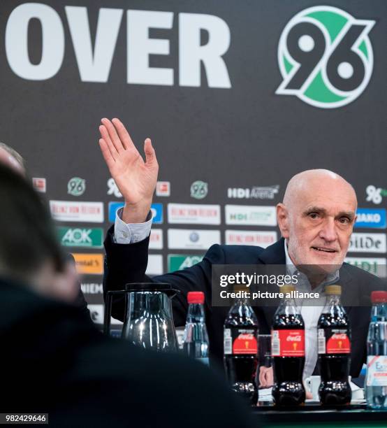 Martin Kind, President of the German Bundesliga soccer club Hanover 96, delivers a statement during a press conference at the HDI Arena in Hanover,...