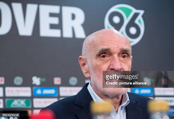Martin Kind, President of the German Bundesliga soccer club Hanover 96, delivers a statement during a press conference at the HDI Arena in Hanover,...