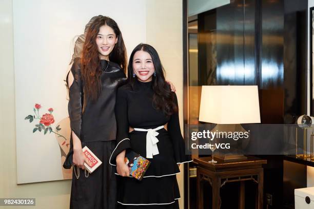 Investor Wendy Yu and model Chen Bike attend the welcoming banquet for Andrew Bolton at Rosewood Hotel on June 11, 2018 in Beijing, China. Investor...