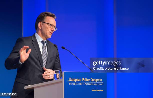 Holger Muench, President of the Federal Criminal Police Office, delivers a statement during the opening of the European Police Congress in Berlin,...