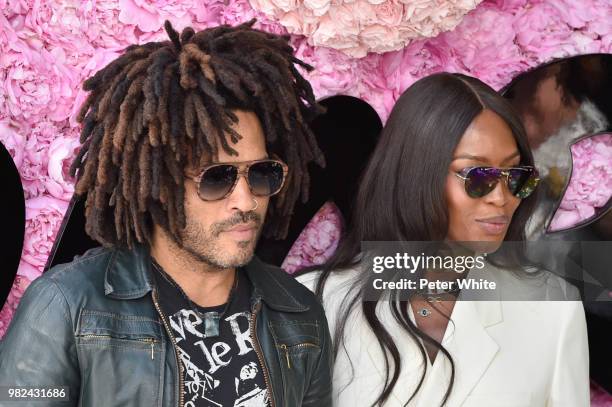 Lenny Kravitz and Naomi Campbell attend the Dior Homme Menswear Spring/Summer 2019 show as part of Paris Fashion Week on June 23, 2018 in Paris,...