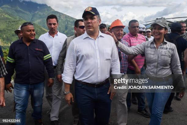Colombian president elect Ivan Duque , is pictured during a visit to the Hidroituango Hydroelctric Project, on the Cauca river, near Ituango...