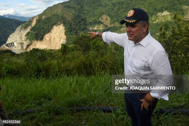 Colombian president elect Ivan Duque, is pictured during a visit to the Hidroituango Hydroelctric Project, on the Cauca river, near Ituango...