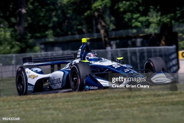 Max Chilton, of Great Britain, drives the Chevrolet IndyCar on the track during practice for the Verizon IndyCar Series Kohler Grand Prix at Road...