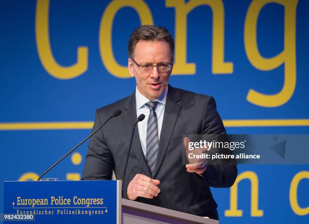 Holger Muench, President of the German Federal Criminal Office, speaking at the opening of the 21st European Police Conference in Berlin, Germany, 06...