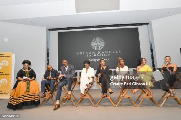 Criselda Dudumashe, Nelson Mandela Foundation CEO Sello Hatang, Bismack Biyombo, Becca, Ilwad Elman, Rokhaya Diallo, Nomzamo Mbatha, and Thando Dlomo...