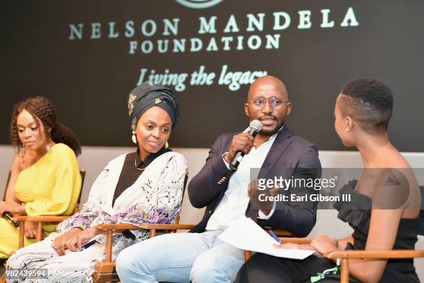 Nomzamo Mbatha, Lindo Mandela, Zondwa Mandela, and Thando Dlomo speak during the BET International: Global Good Presents: Madiba screening & panel...