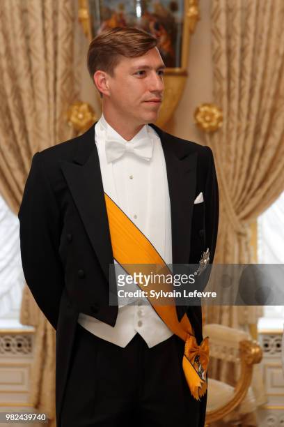 Prince Louis of Luxembourg pose for photographers before the official dinner for National Day at the ducal palace on June 23, 2018 in Luxembourg,...
