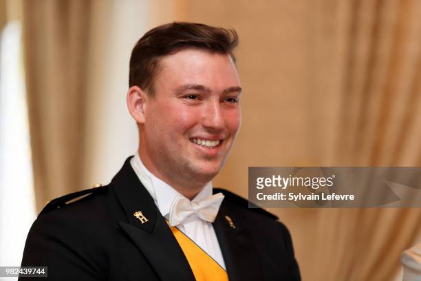 Prince Sebastien of Luxembourg poses for photographers before the official dinner for National Day at the ducal palace on June 23, 2018 in...