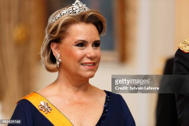 Grand Duchess Maria Teresa of Luxembourg attends the official dinner for National Day at the ducal palace on June 23, 2018 in Luxembourg, Luxembourg.