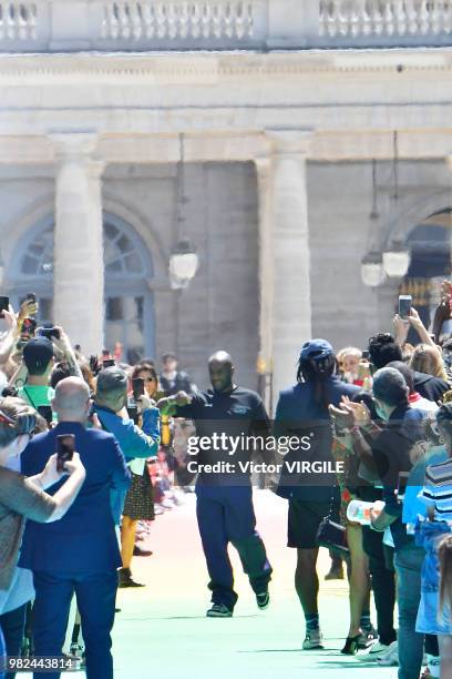 Virgil Abloh walks the runway during the Louis Vuitton Menswear Spring/Summer 2019 fashion show as part of Paris Fashion Week on June 21, 2018 in...