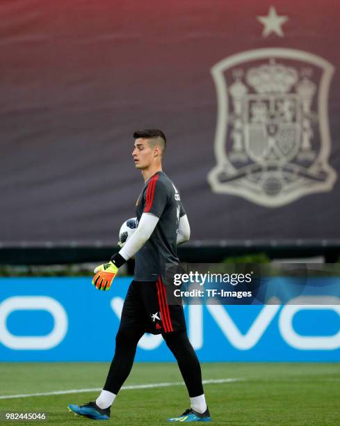 Kepa Arrizabalaga of Spain looks on during a training session on June 8, 2018 in Krasnodar, Russia.