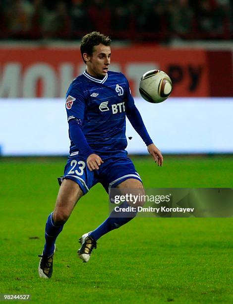 Luke Wilkshire of FC Dynamo Moscow in action during the Russian Football League Championship match between FC Lokomotiv Moscow and FC Dynamo Moscow...