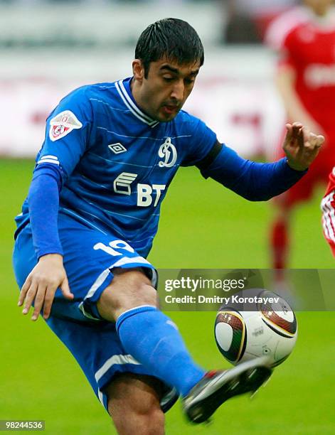 Aleksandr Samedov of FC Dynamo Moscow in action during the Russian Football League Championship match between FC Lokomotiv Moscow and FC Dynamo...