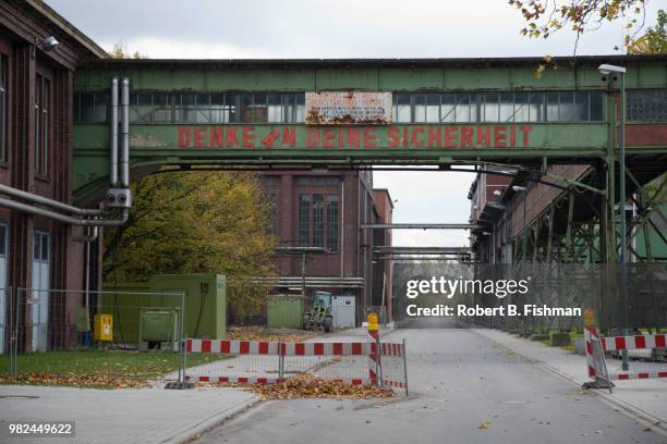 think about your security", old coal mining estate near ahlen, germany - ahlen stock-fotos und bilder