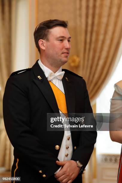 Prince Sebastien of Luxembourg poses for photographers before the official dinner for National Day at the ducal palace on June 23, 2018 in...