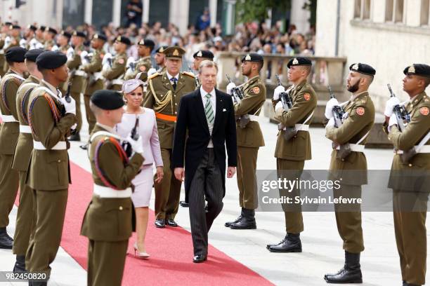 Grand Duchess Maria Teresa of Luxembourg, Grand Duke Henri of Luxembourg arrive for Te Deum for National Day at Notre Dame du Luxembourg cathedral on...