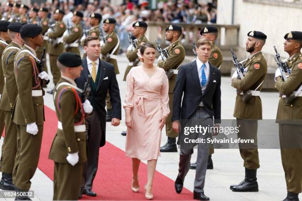 Prince Sebastien of Luxembourg, Princess Alexandra of Luxembourg, Prince Louis of Luxembourg arrive for Te Deum for National Day at Notre Dame du...