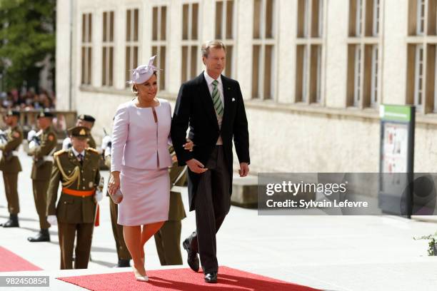 Grand Duchess Maria Teresa of Luxembourg, Grand Duke Henri of Luxembourg arrive for Te Deum for National Day at Notre Dame du Luxembourg cathedral on...