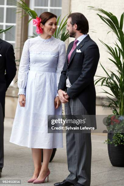 Princess Claire of Luxembourg and Prince Felix of Luxembourg arrive for Te Deum for National Day at Notre Dame du Luxembourg cathedral on June 23,...