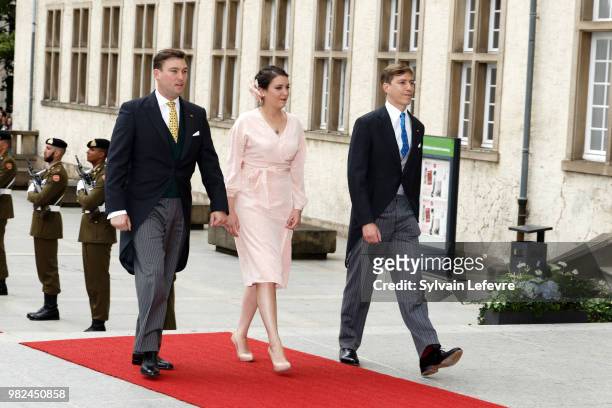 Prince Sebastien of Luxembourg, Princess Alexandra of Luxembourg, Prince Louis of Luxembourg arrive for Te Deum for National Day at Notre Dame du...
