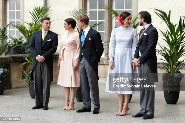 Princess Claire of Luxembourg and Prince Felix of Luxembourg arrive for Te Deum for National Day at Notre Dame du Luxembourg cathedral on June 23,...