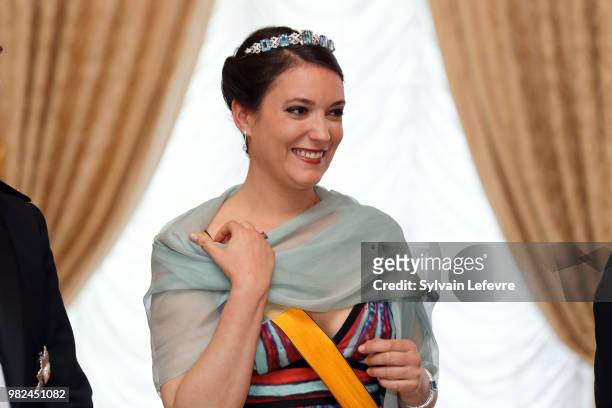 Princess Alexandra of Luxembourg poses for photographers before the official dinner for National Day at the ducal palace on June 23, 2018 in...
