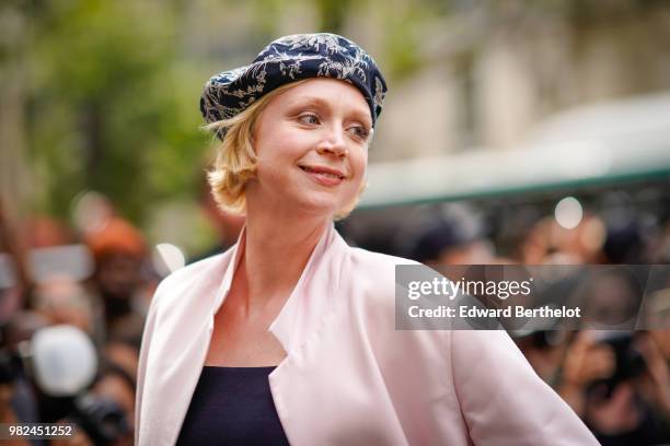 Gwendoline Christie is seen, outside Dior, during Paris Fashion Week - Menswear Spring-Summer 2019, on June 23, 2018 in Paris, France.