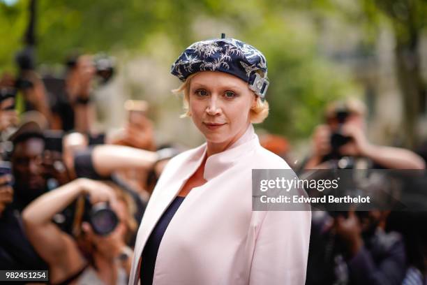 Gwendoline Christie is seen, outside Dior, during Paris Fashion Week - Menswear Spring-Summer 2019, on June 23, 2018 in Paris, France.