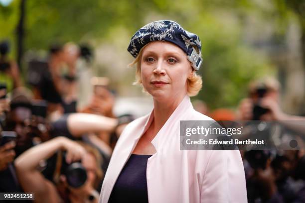 Gwendoline Christie is seen, outside Dior, during Paris Fashion Week - Menswear Spring-Summer 2019, on June 23, 2018 in Paris, France.