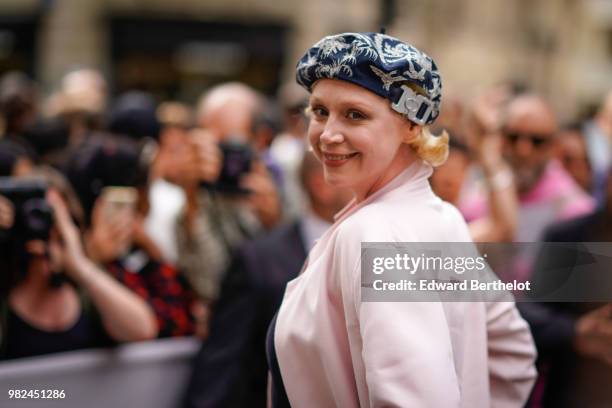 Gwendoline Christie is seen, outside Dior, during Paris Fashion Week - Menswear Spring-Summer 2019, on June 23, 2018 in Paris, France.