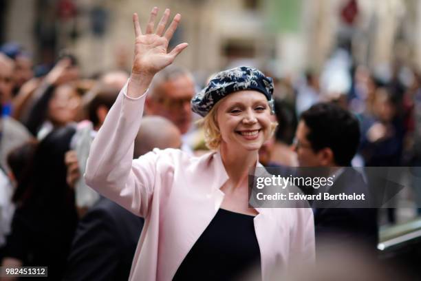 Gwendoline Christie is seen, outside Dior, during Paris Fashion Week - Menswear Spring-Summer 2019, on June 23, 2018 in Paris, France.