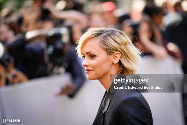 Christina Ricci is seen, outside Dior, during Paris Fashion Week - Menswear Spring-Summer 2019, on June 23, 2018 in Paris, France.