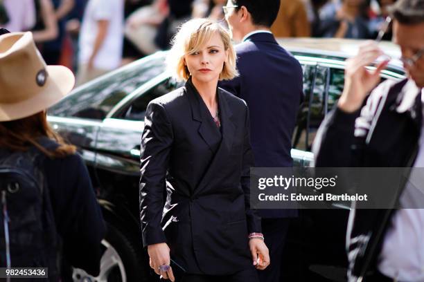 Christina Ricci is seen, outside Dior, during Paris Fashion Week - Menswear Spring-Summer 2019, on June 23, 2018 in Paris, France.