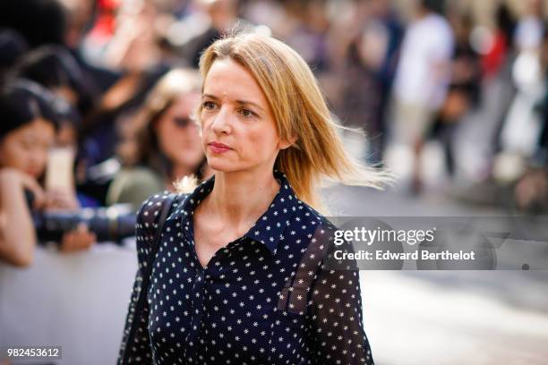 Delphine Arnault is seen, outside Dior, during Paris Fashion Week - Menswear Spring-Summer 2019, on June 23, 2018 in Paris, France.