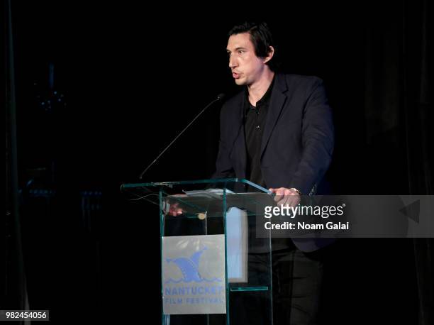Adam Driver speaks onstage during the Screenwriters Tribute at the 2018 Nantucket Film Festival - Day 4 on June 23, 2018 in Nantucket, Massachusetts.