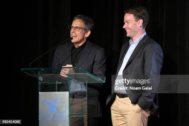 Ben Stiller and Mike Birbiglia speak onstage during the Screenwriters Tribute at the 2018 Nantucket Film Festival - Day 4 on June 23, 2018 in...