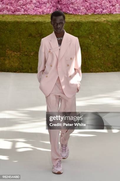 Model walks the runway during the Dior Homme Menswear Spring/Summer 2019 show as part of Paris Fashion Week on June 23, 2018 in Paris, France.