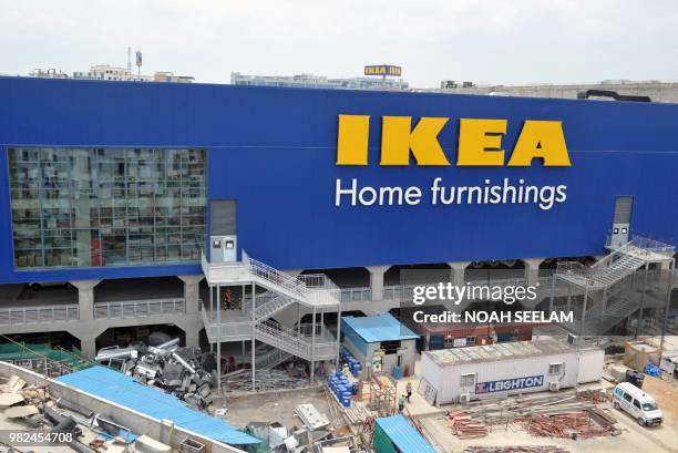 This photo taken on June 22, 2018 shows the under-construction site of an IKEA store in Hyderabad. - Furniture giant Ikea is set to open its first...