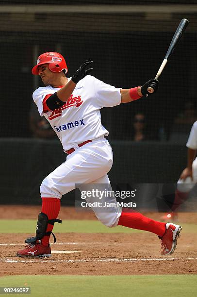 Miguel Ojeda of Mexico Red Devils in action during a 2010 Liga Mexicana de Beisebol match between Mexico Red Devils and Vaqueros de la Laguna at the...