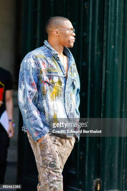 Russell Westbrook is seen, outside Dior, during Paris Fashion Week - Menswear Spring-Summer 2019, on June 23, 2018 in Paris, France.