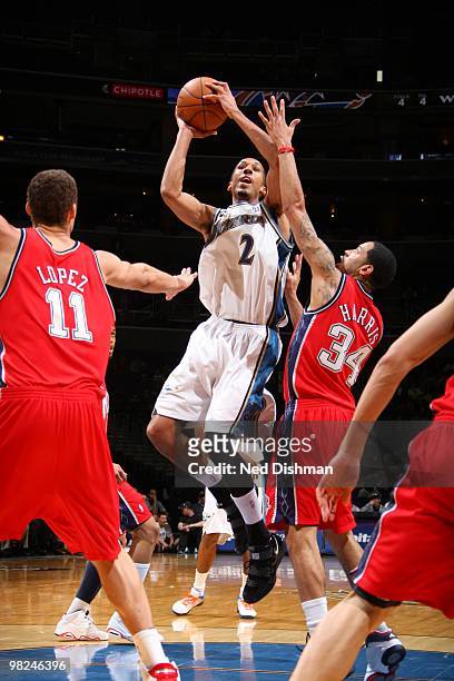 Shaun Livingston of the Washington Wizards shoots against Devin Harris of the New Jersey Nets at the Verizon Center on April 4, 2010 in Washington,...