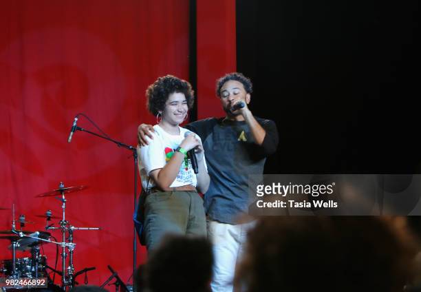 QwessCoast and guest perform onstage at the Coca-Cola Music Studio during the 2018 BET Experience at the Los Angeles Convention Center on June 23,...